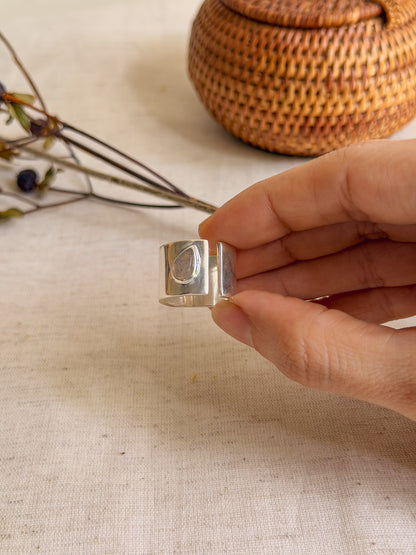 Wrap silver chunky ring with gemstone (2 color variant / adjustable)
