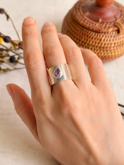 Wrap silver chunky ring with gemstone (2 color variant / adjustable)