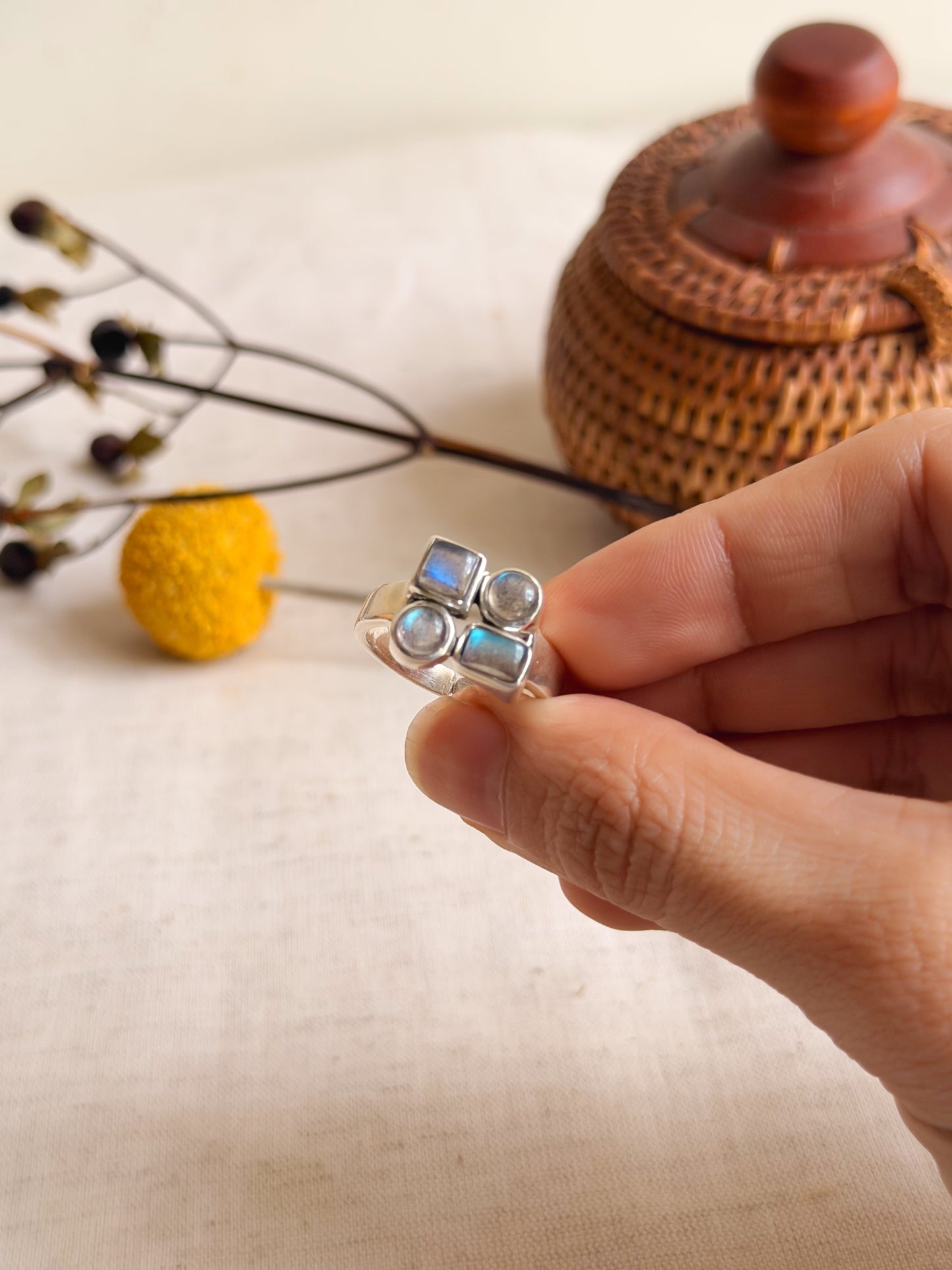 Kriti silver ring with gemstone (2 variants / adjustable)