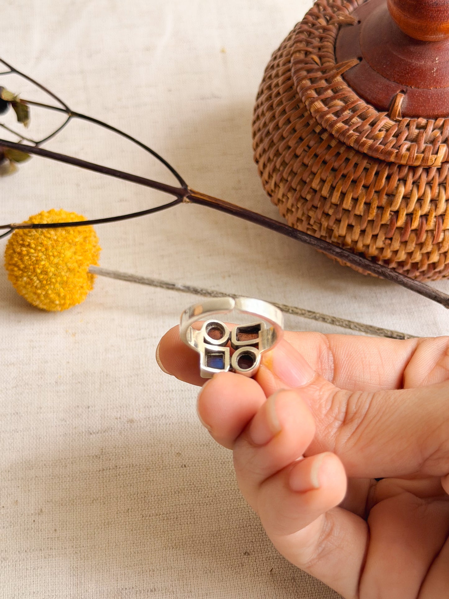 Kriti silver ring with gemstone (2 variants / adjustable)