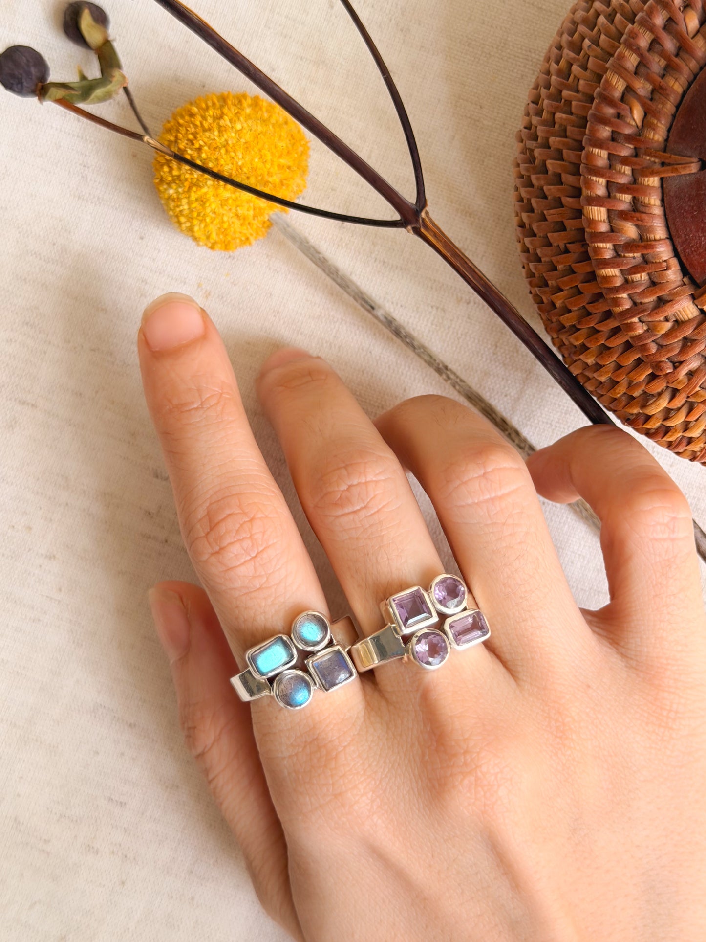 Kriti silver ring with gemstone (2 variants / adjustable)