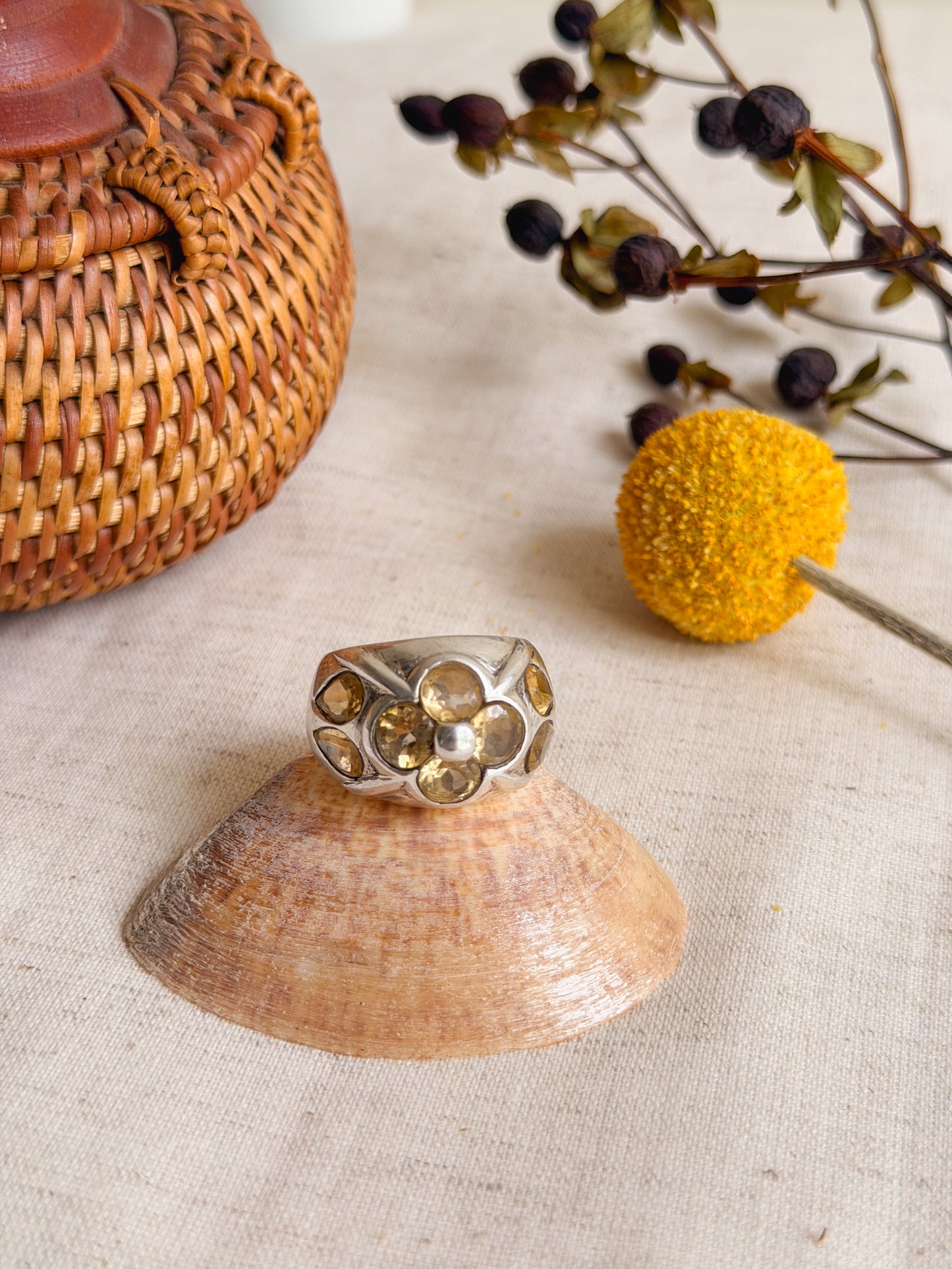 Rudra chunky silver ring with citrine stone