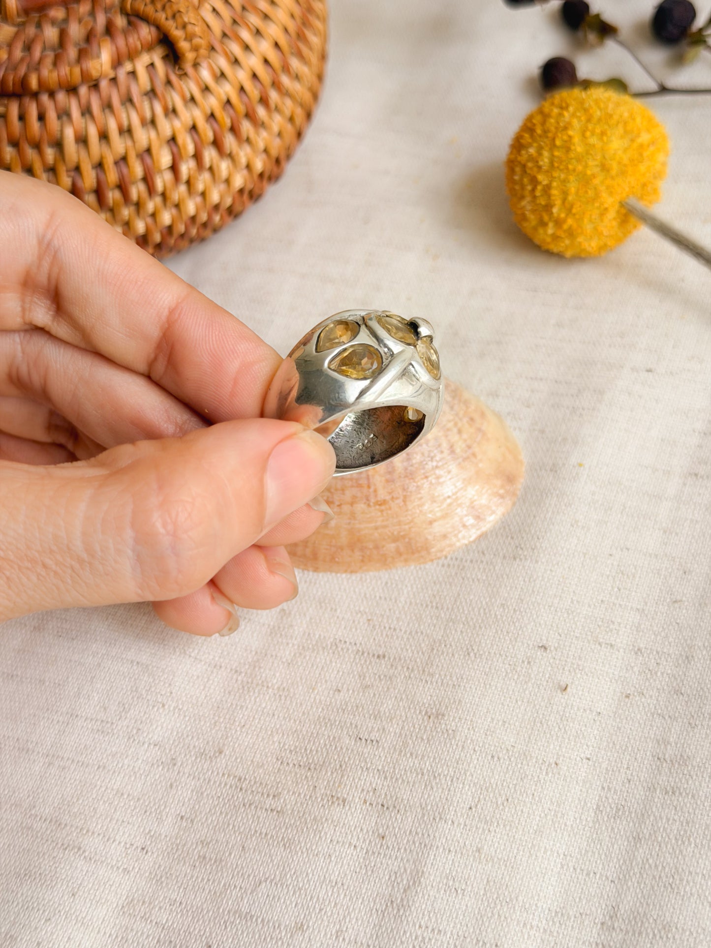 Rudra chunky silver ring with citrine stone