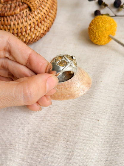 Rudra chunky silver ring with citrine stone