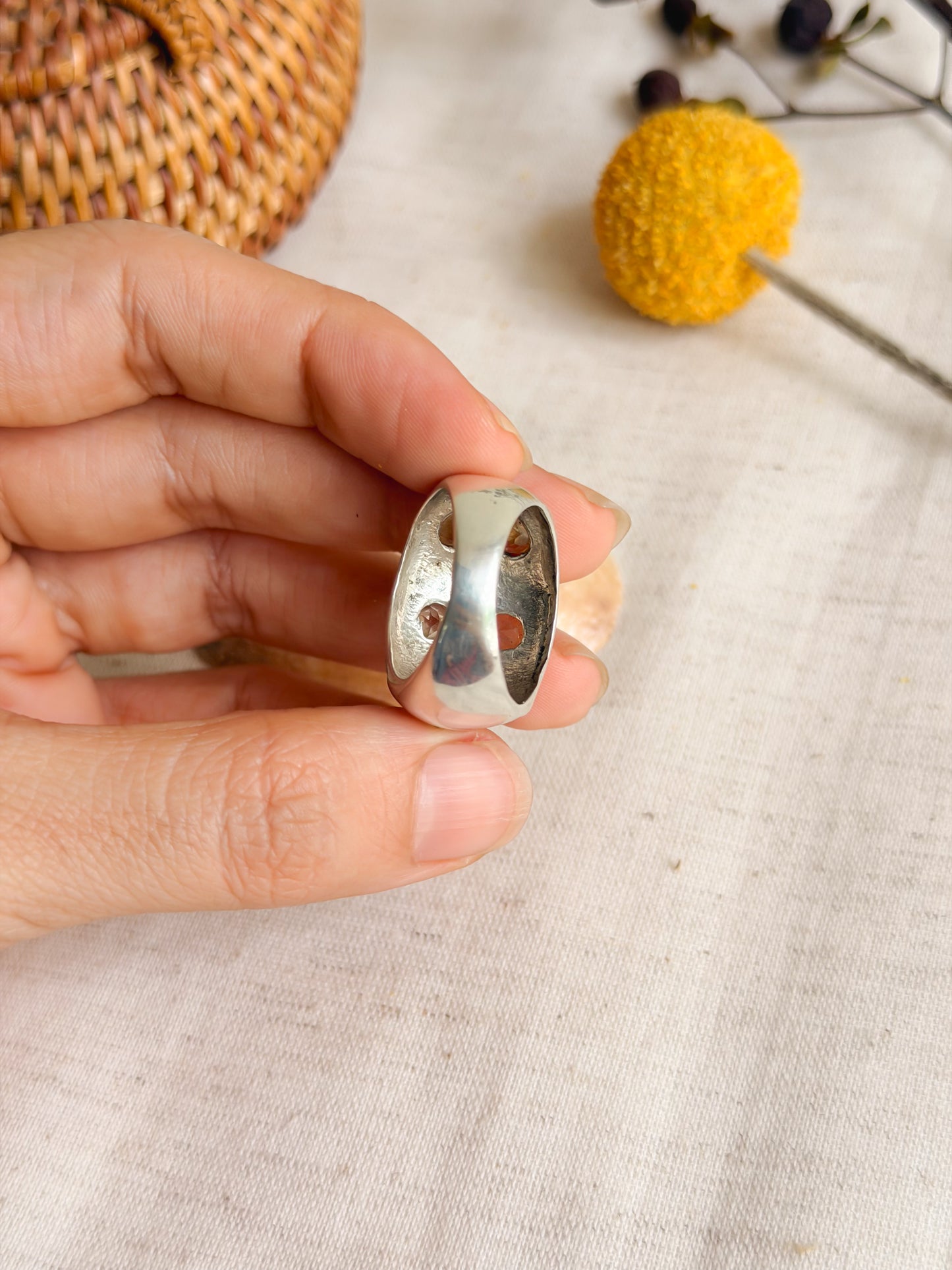 Rudra chunky silver ring with citrine stone