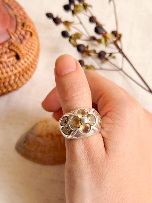 Rudra chunky silver ring with citrine stone