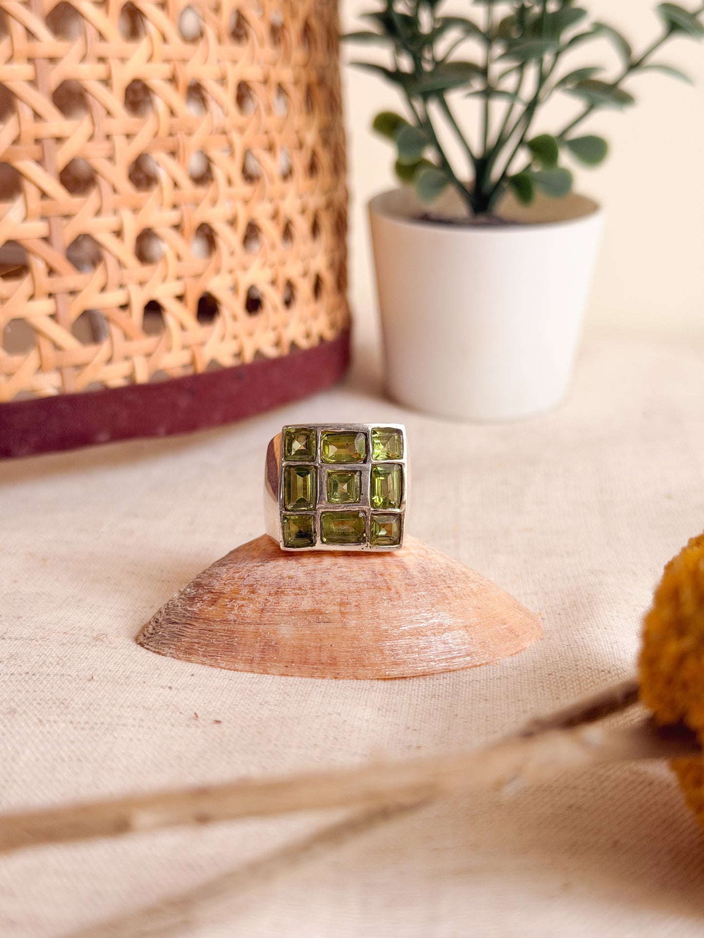 NavGrah chunky silver ring with gemstone