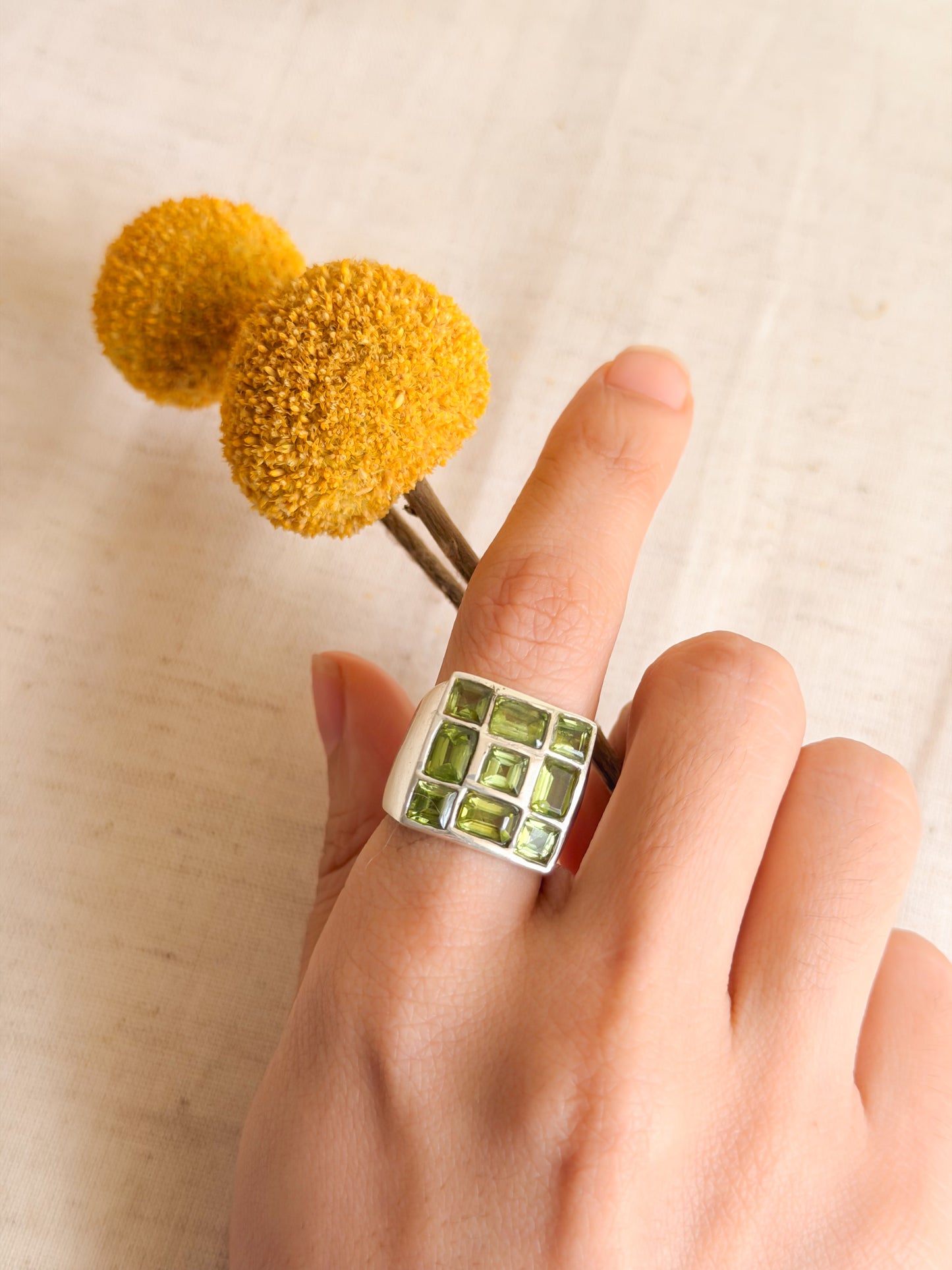 NavGrah chunky silver ring with gemstone