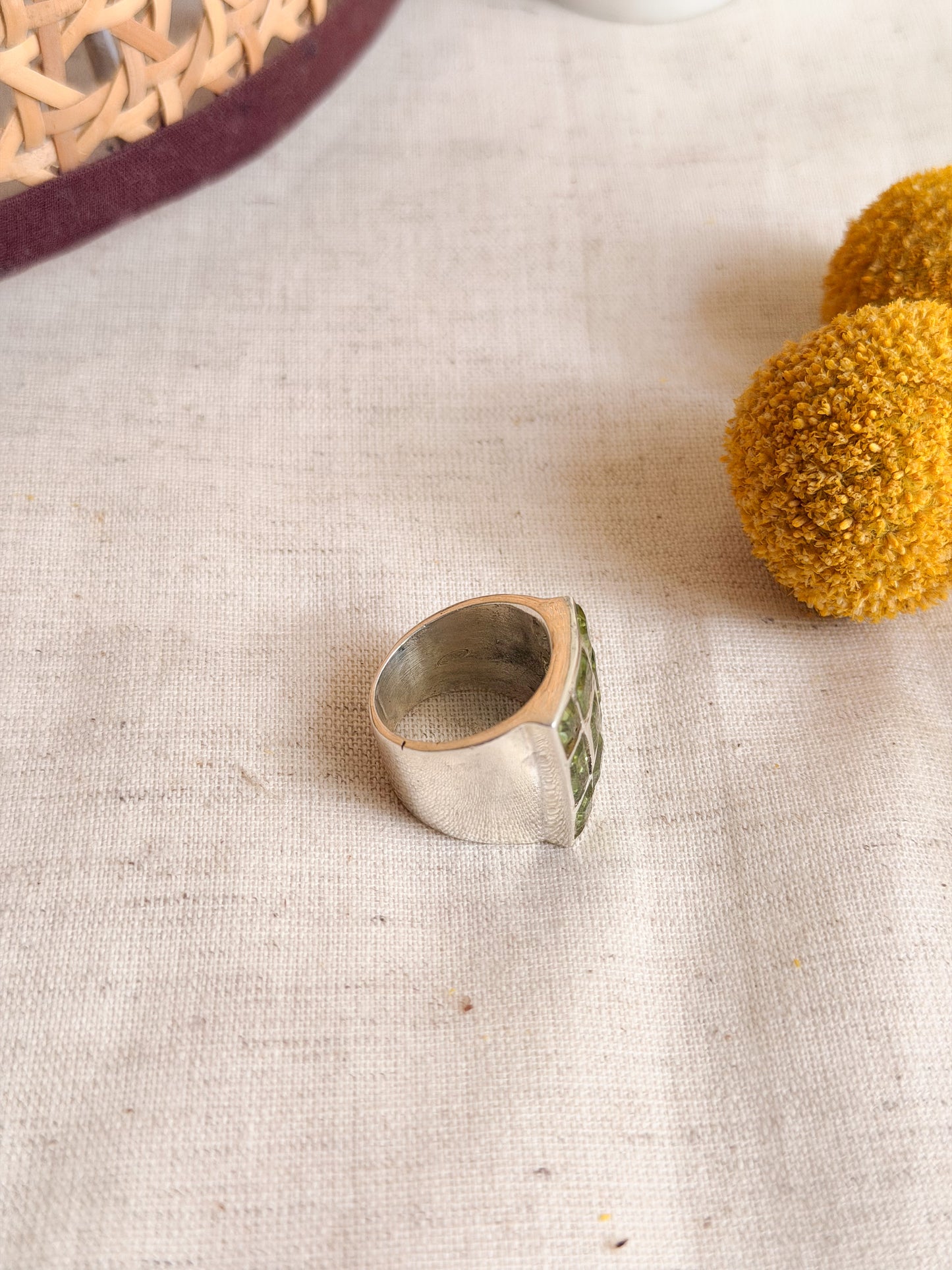 NavGrah chunky silver ring with gemstone