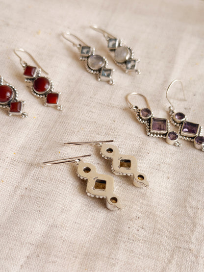 Trikon silver earring with fish hook and gemstones (4 color variant)