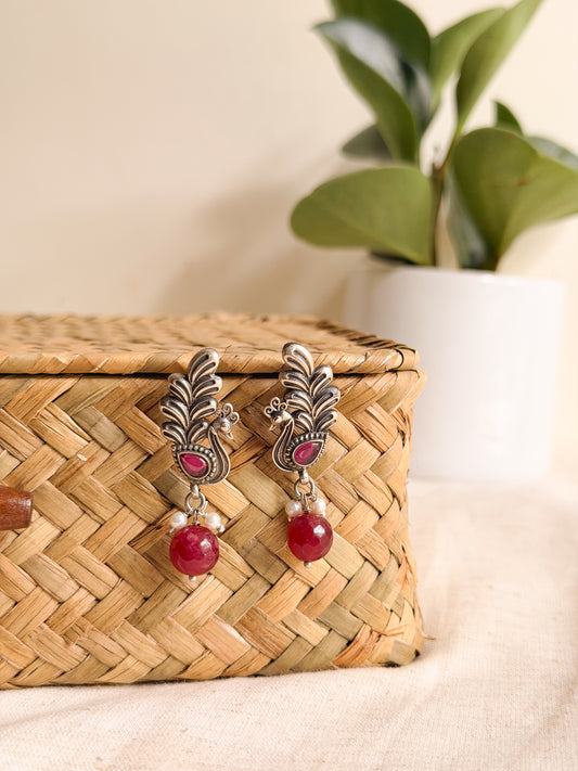 Ruha oxidised silver studs with ruby onyx detail