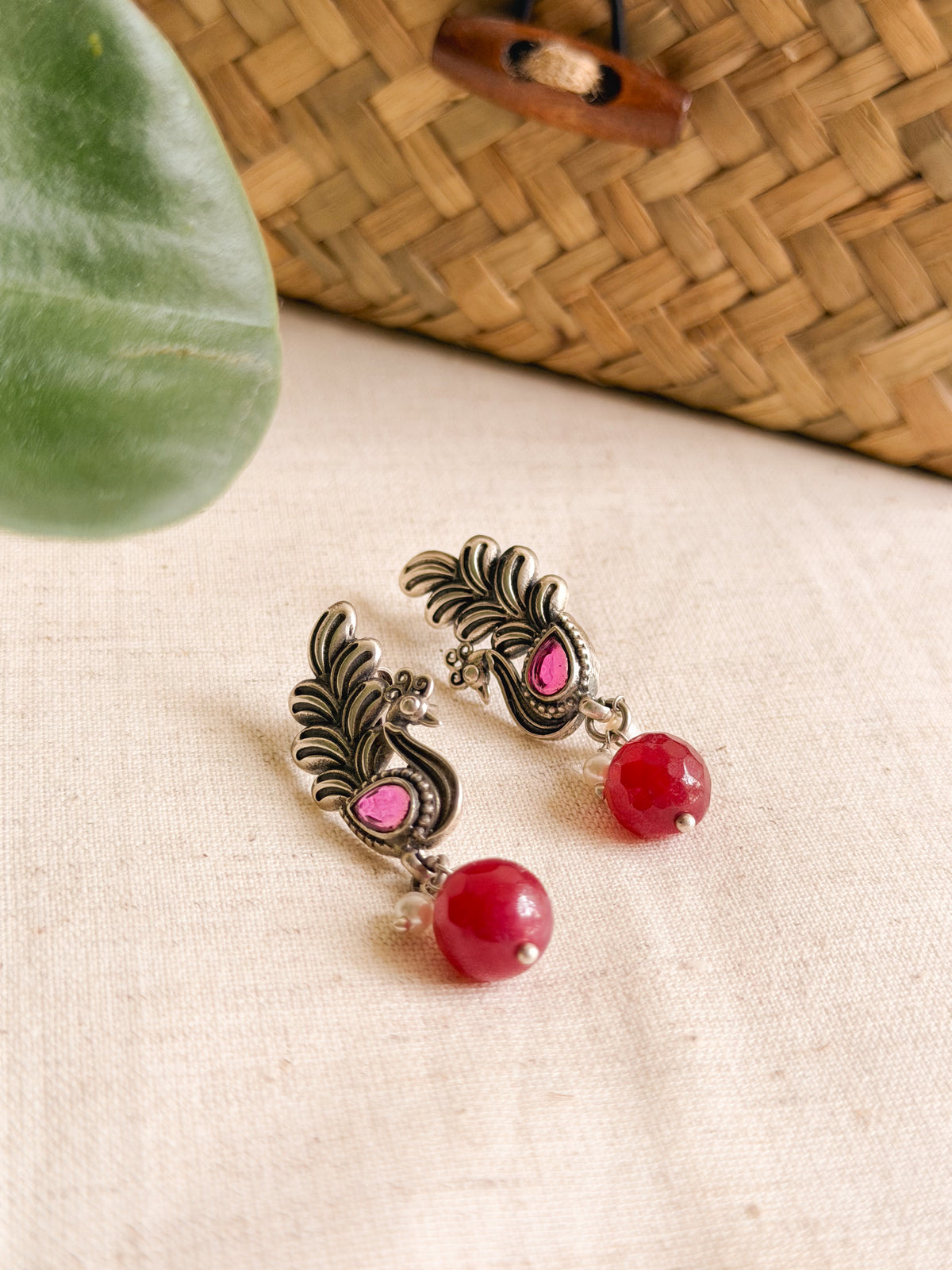 Ruha oxidised silver studs with ruby onyx detail