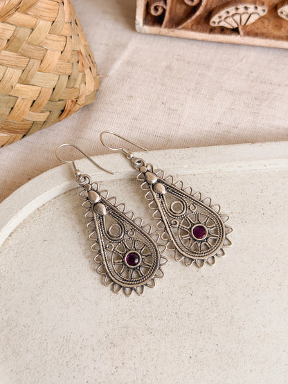 Eka silver drops with fish hook and ruby stone