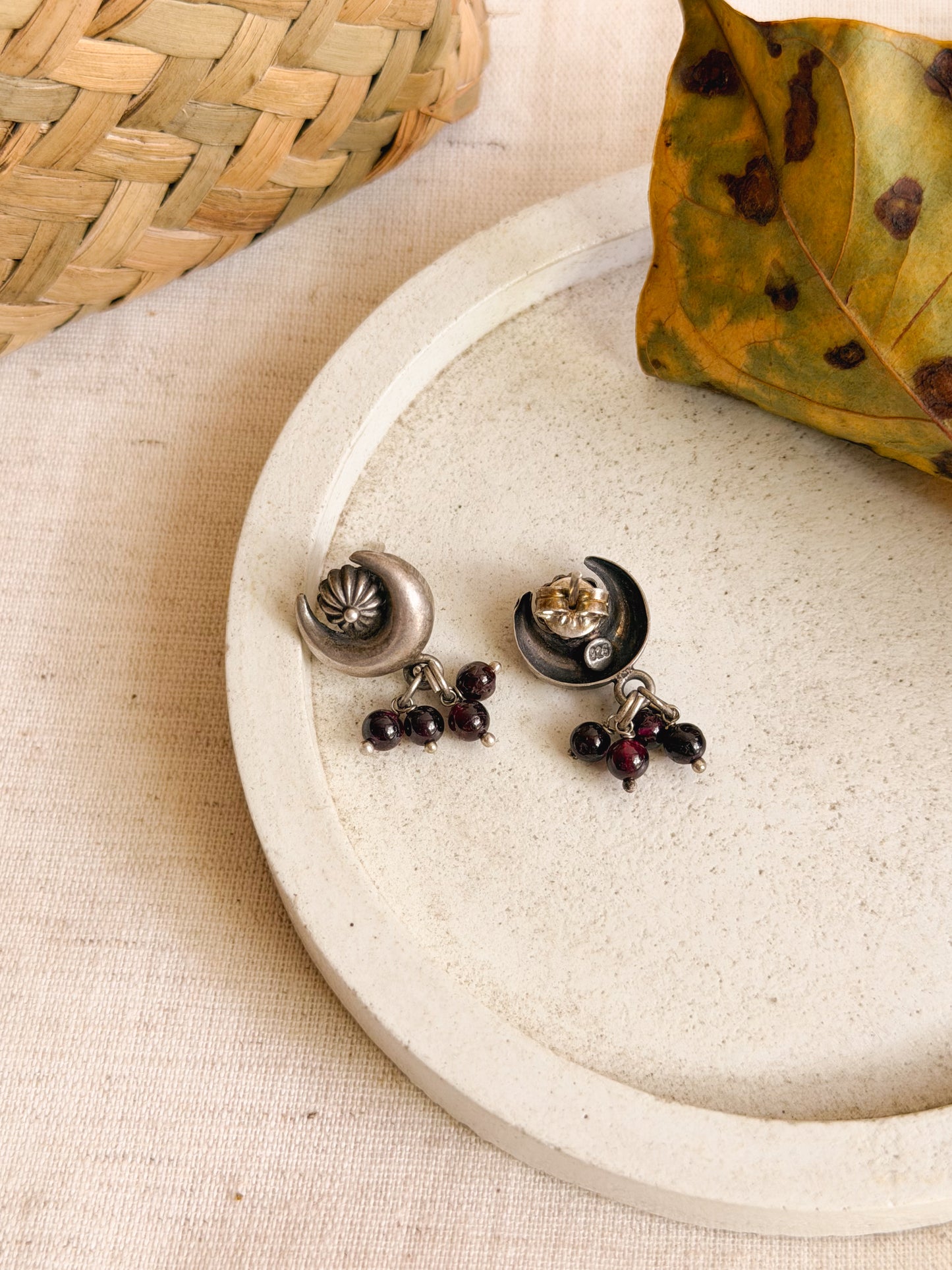 Oorja studs in oxidised silver with garnet beads cluster