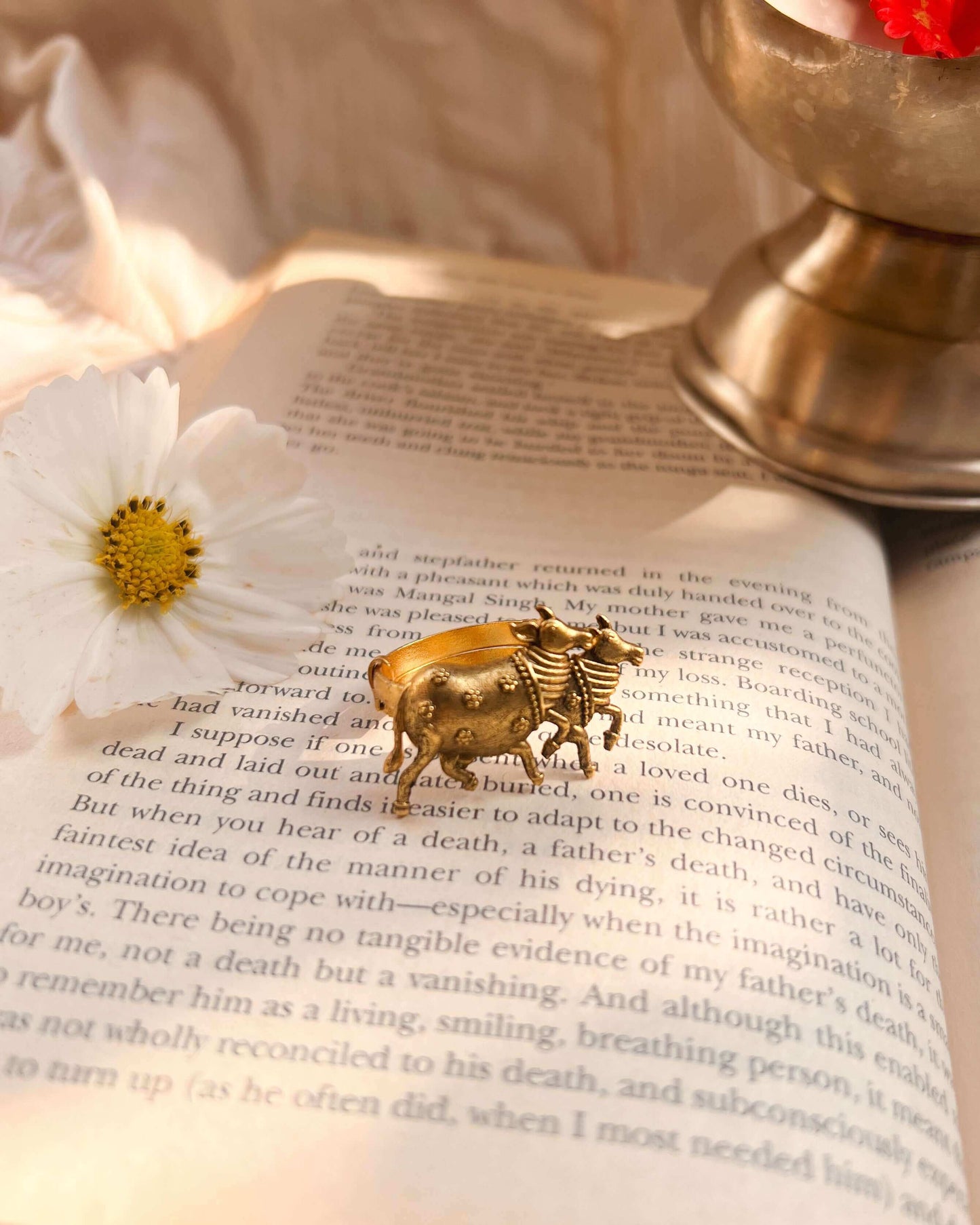Nandi gold plated adjustable silver ring