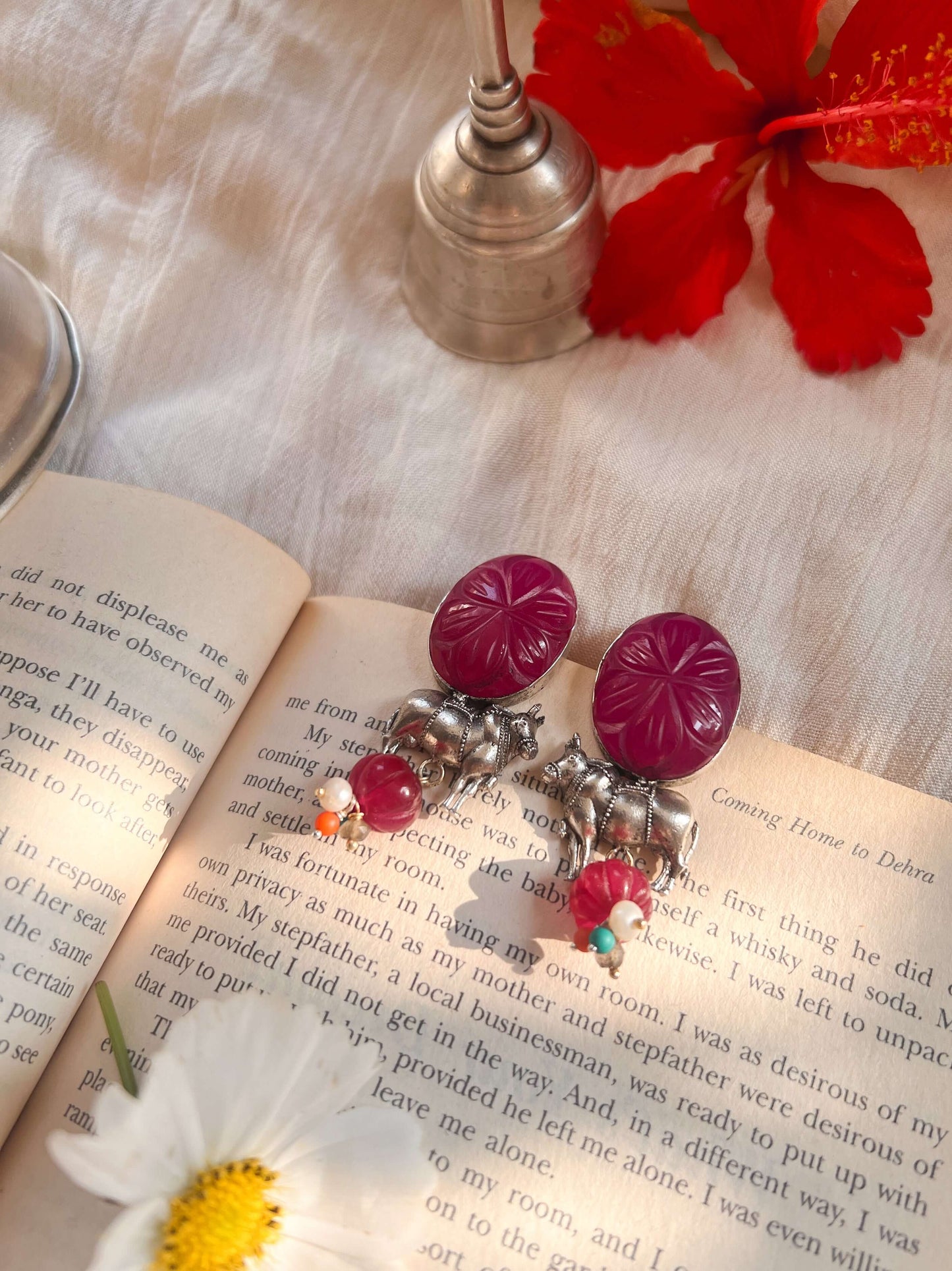Vrishubha silver earring with red quartz