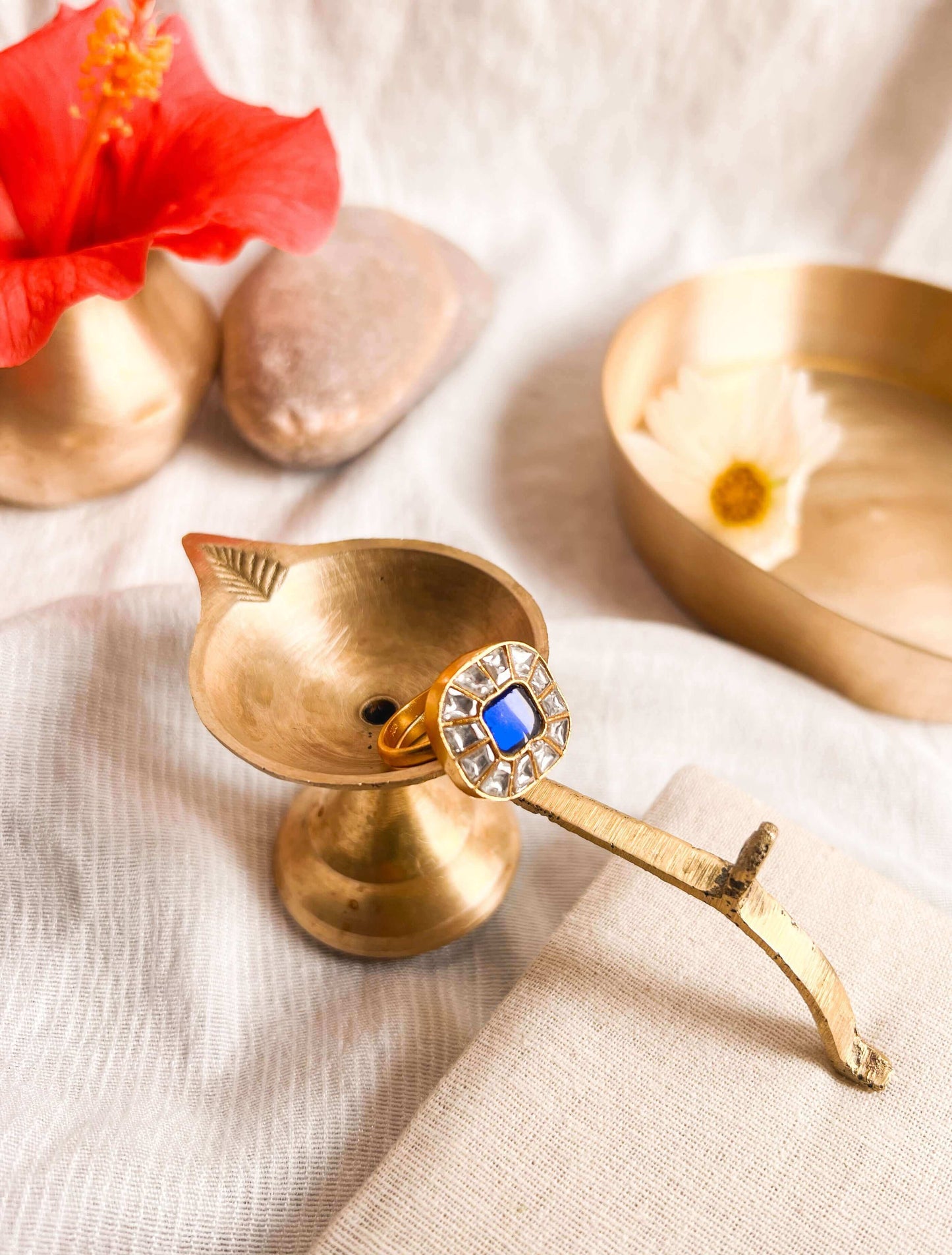 Lakshya gold plated kundan ring in silver