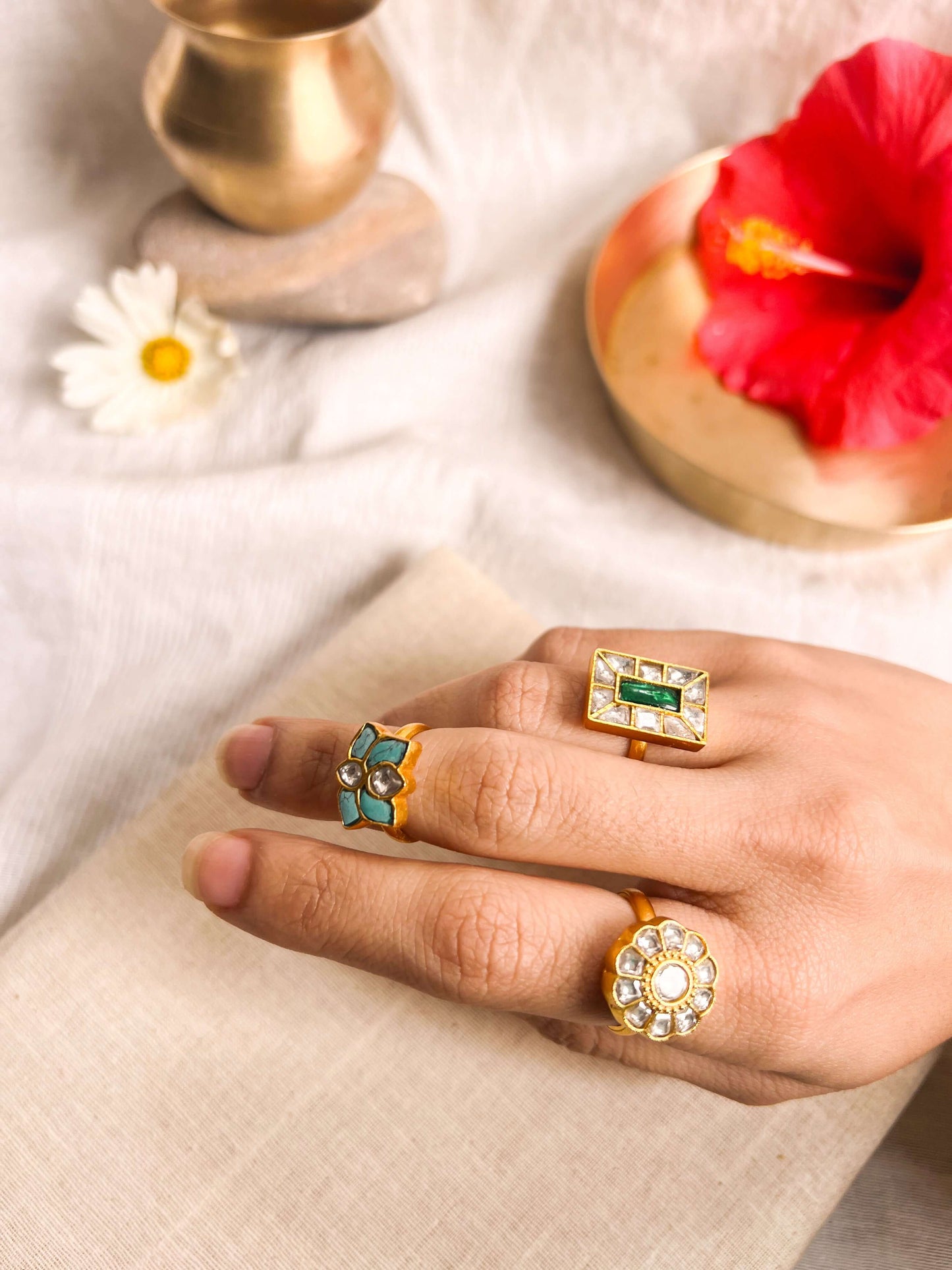 Firoz gold plated silver ring with turquoise stones