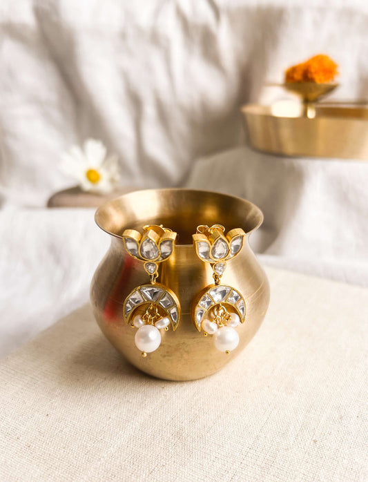 Tilottama gold plated silver earring with cluster pearls and kundan