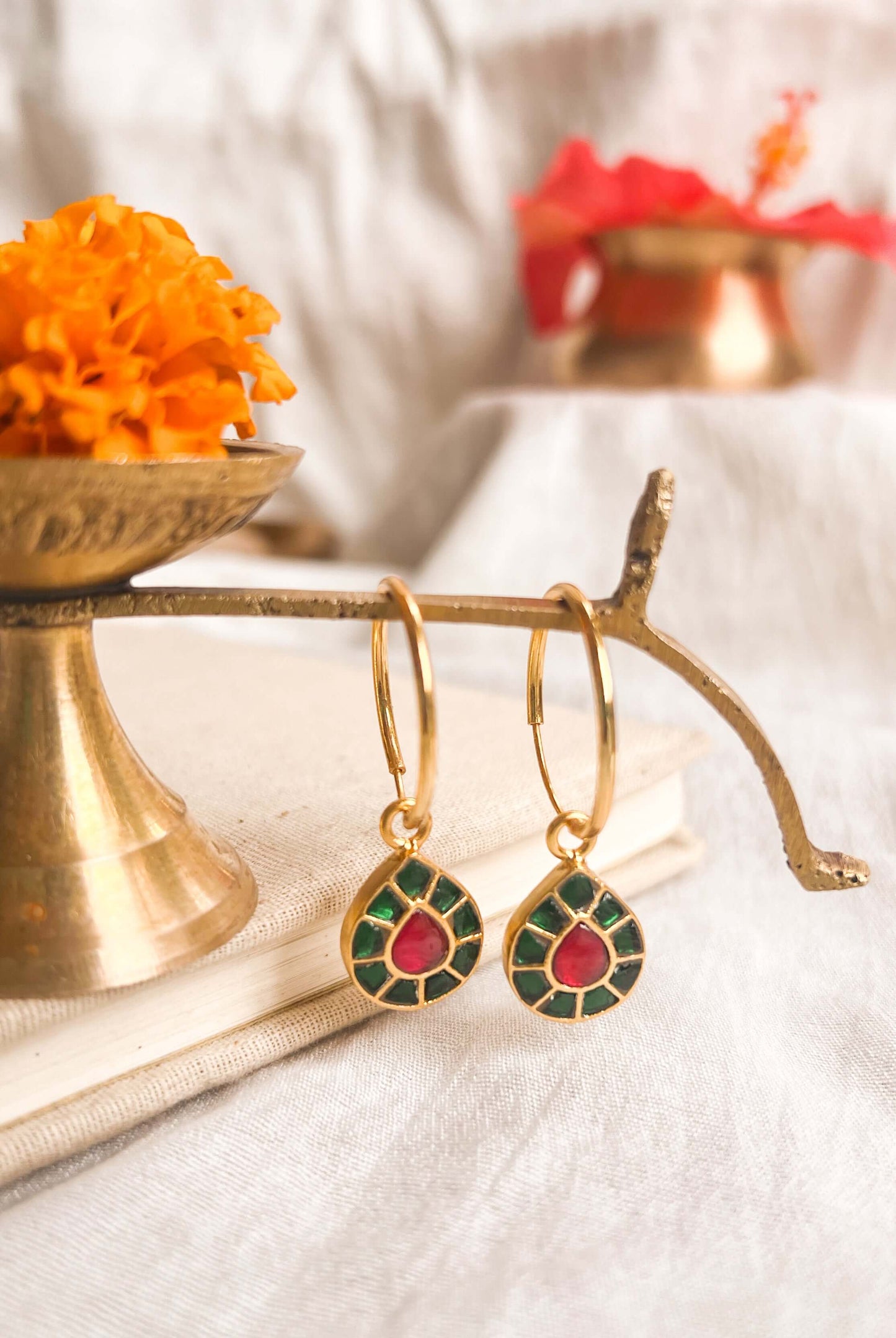 Palash earrings gold plated with green kundan
