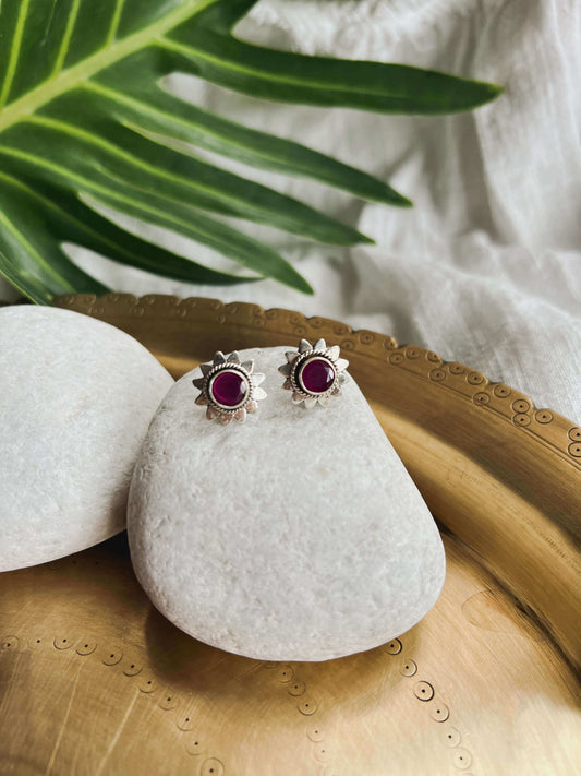 Padma silver mini studs with ruby stone
