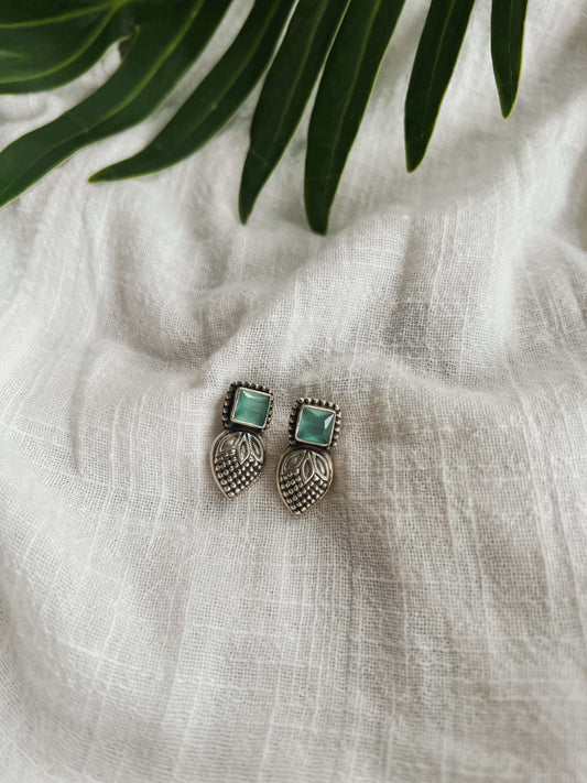 Ojaswini silver mini studs with aquamarine stone