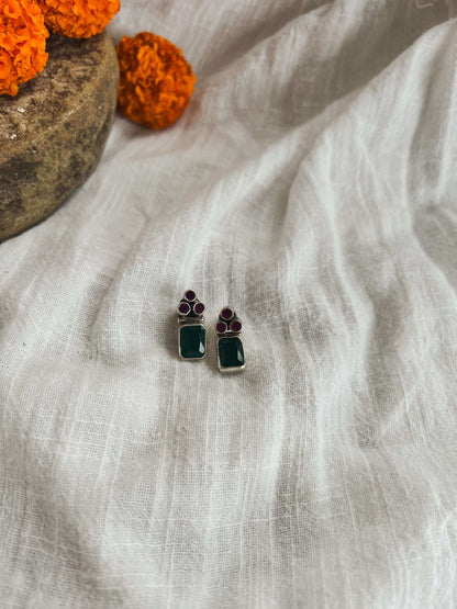Shreyasi mini studs with emerald and pink ruby glass stone