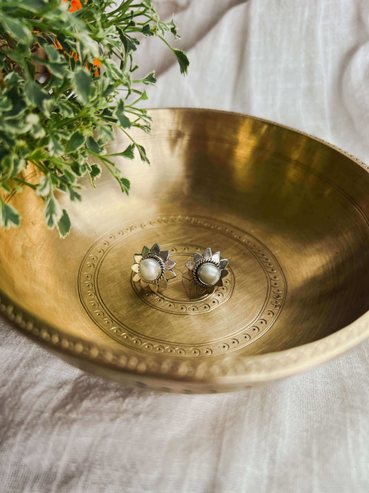 Siddhi pearl accent silver mini studs
