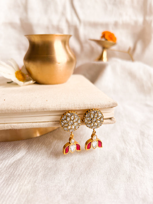 Anandi lotus drop gold plated silver earrings