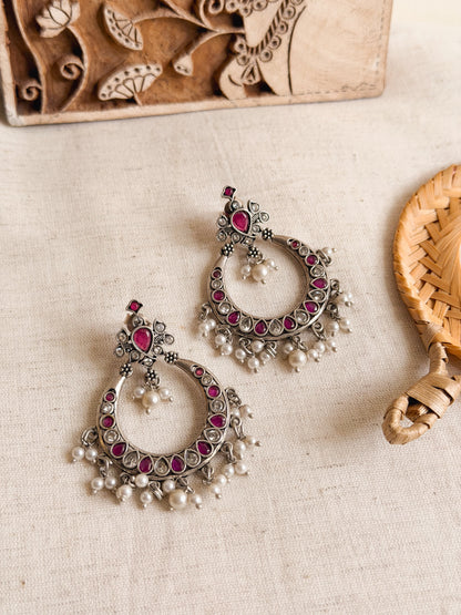Chandrika chandbali in silver with pearl and kundan detail