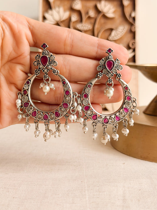 Chandrika chandbali in silver with pearl and kundan detail