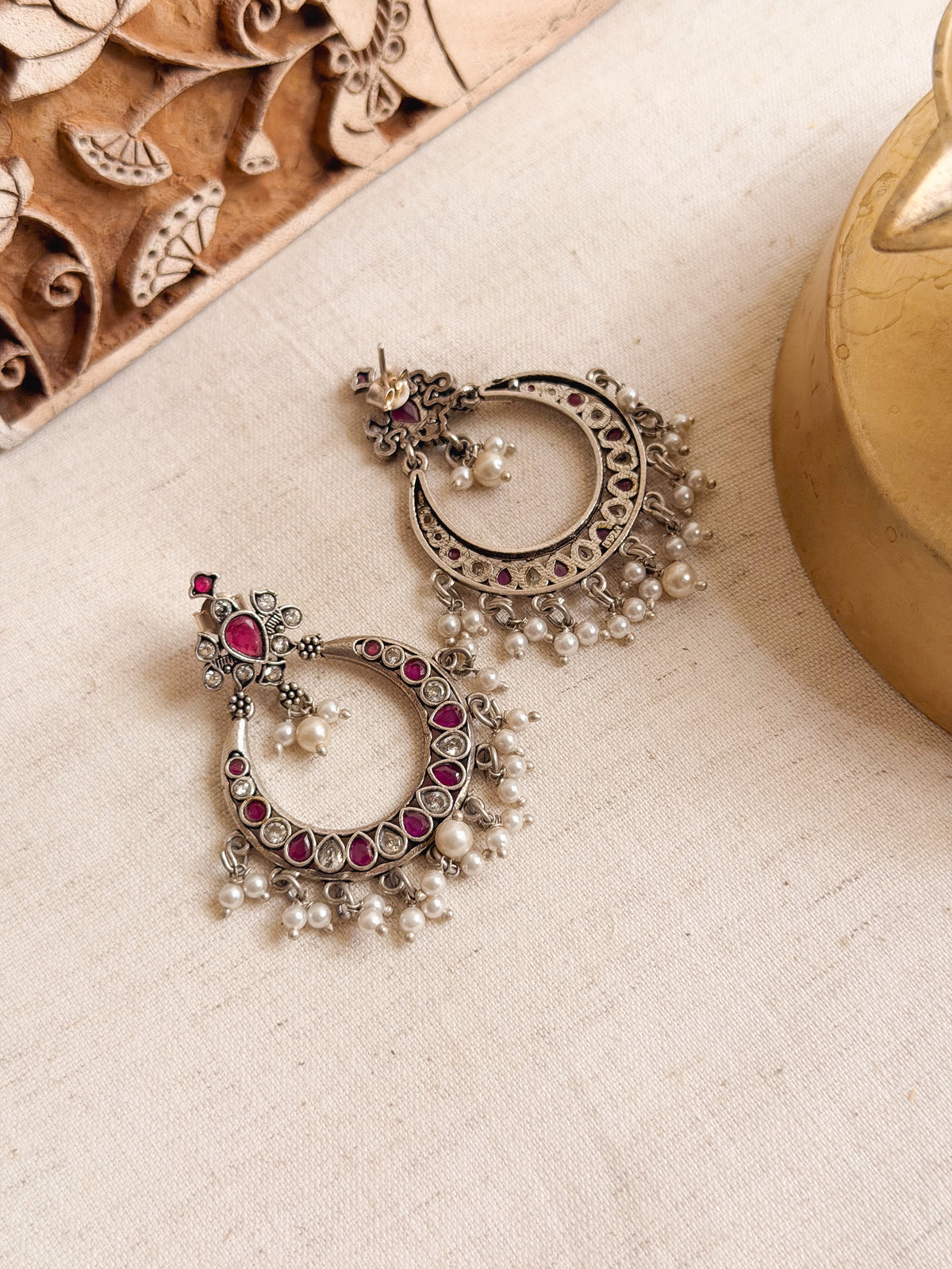 Chandrika chandbali in silver with pearl and kundan detail