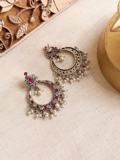 Chandrika chandbali in silver with pearl and kundan detail