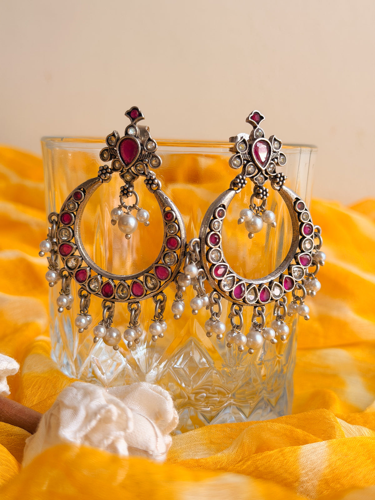 Chandrika chandbali in silver with pearl and kundan detail