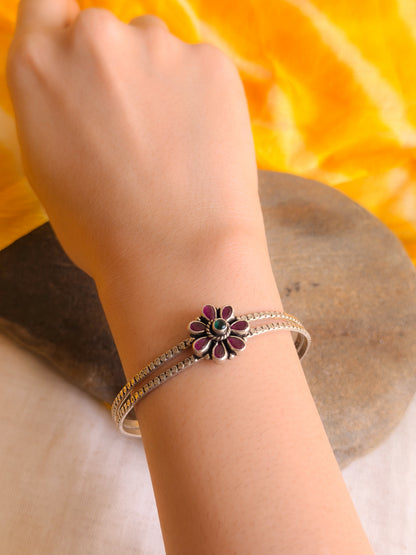 Kusum kada in silver with kundan detail in flower charm