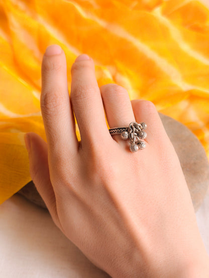 Dilbahar oxidised silver ring with ghunghroo (adjustable)