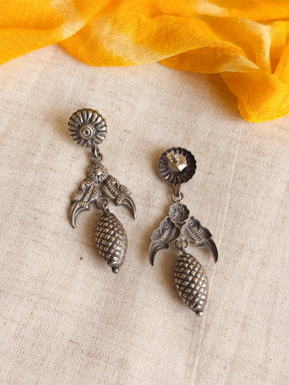 Adhyavi silver danglers with bird motif