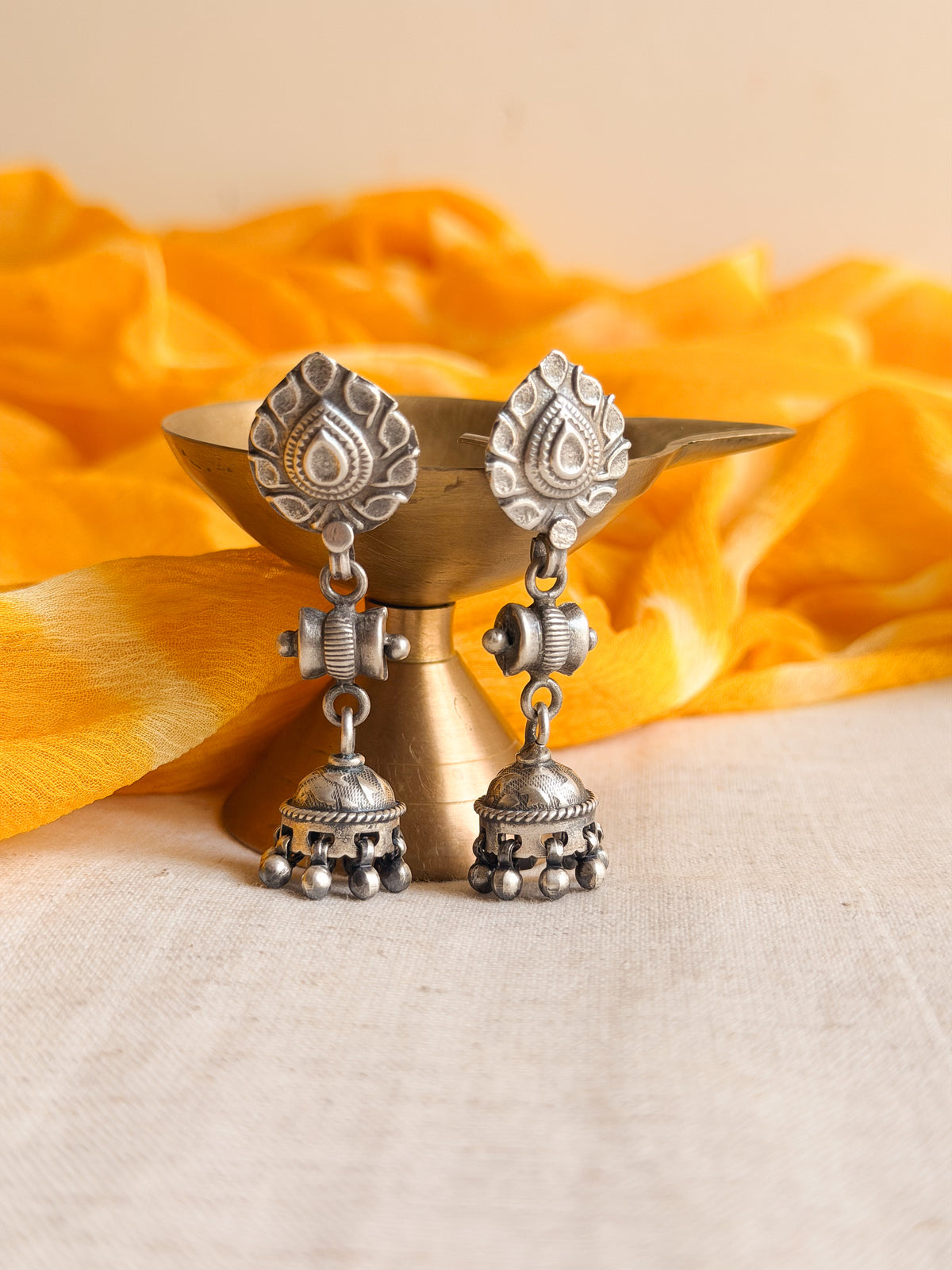 Nitya jhumki in oxidised silver with ghunghroo