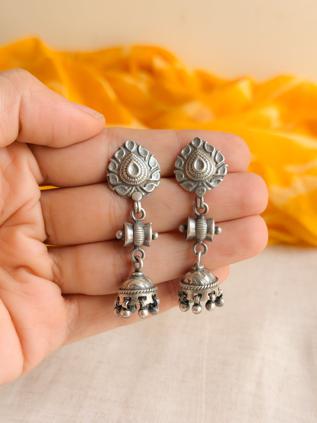 Nitya jhumki in oxidised silver with ghunghroo