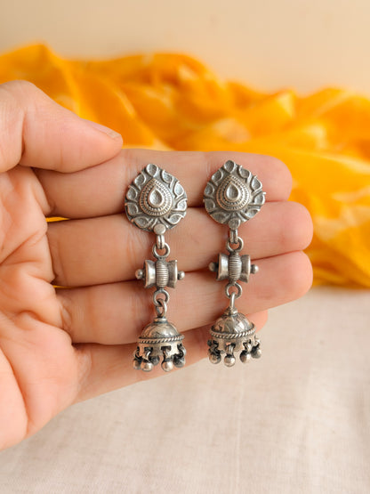 Nitya jhumki in oxidised silver with ghunghroo