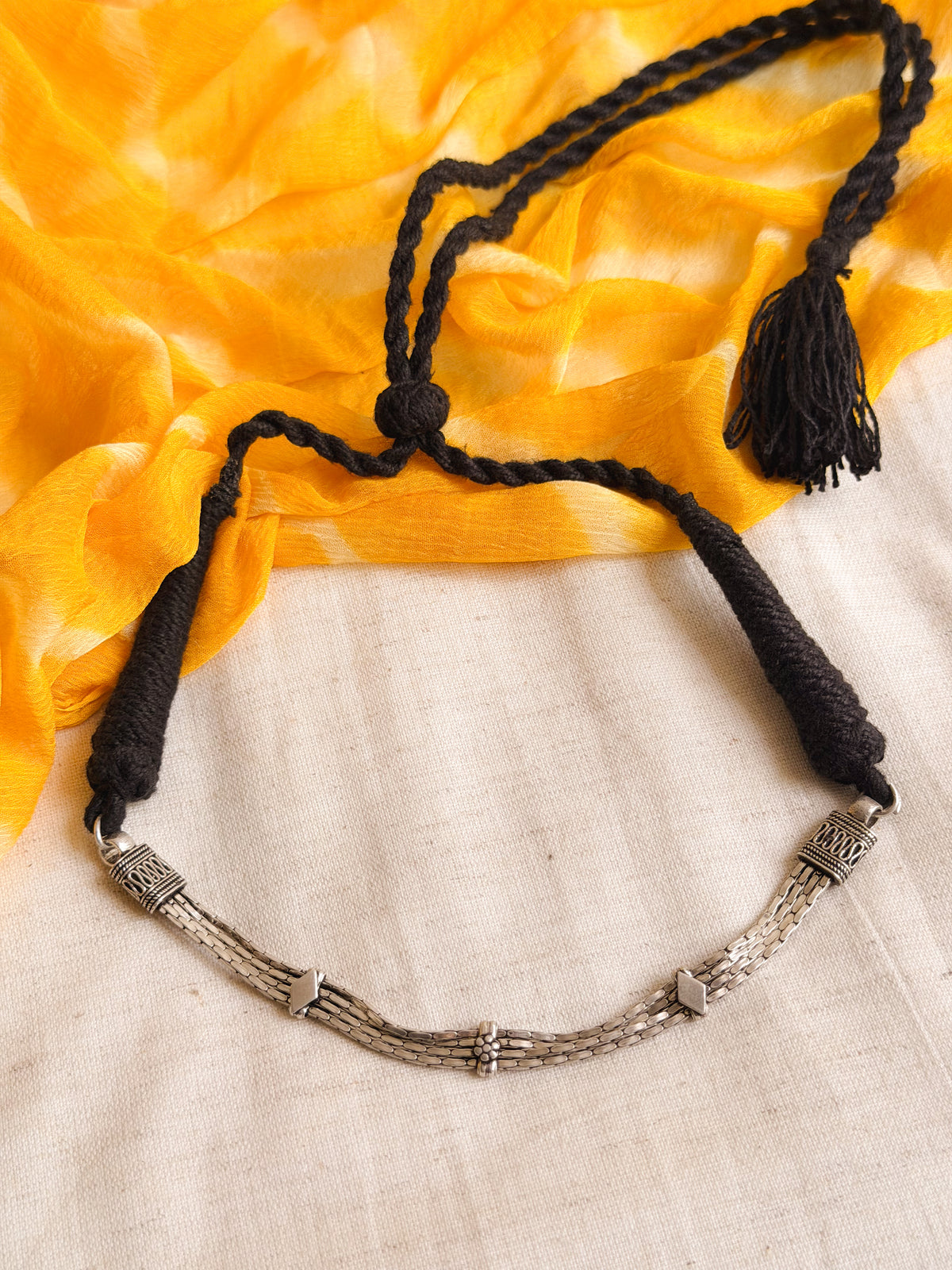 Rati oxidised silver choker necklace with rope fastening