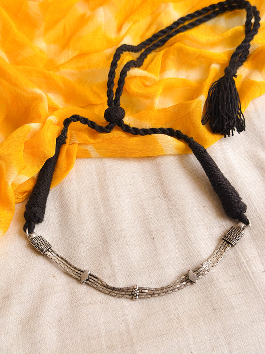 Rati oxidised silver choker necklace with rope fastening