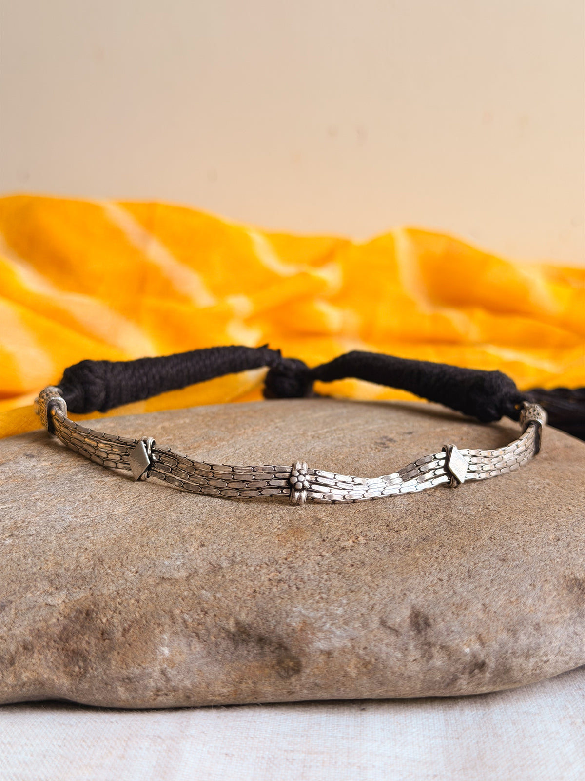 Rati oxidised silver choker necklace with rope fastening