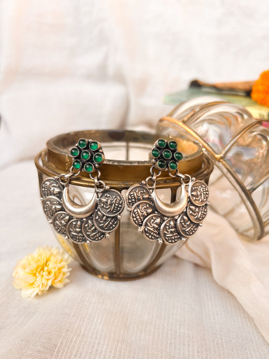 Lakkhi oxidised silver earrings with green onyx
