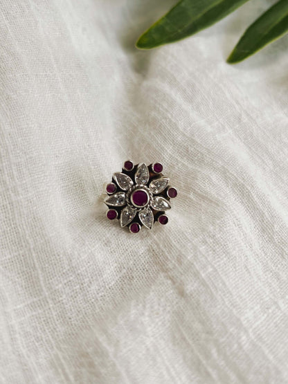Divya Silver ring with pink glass and zircons