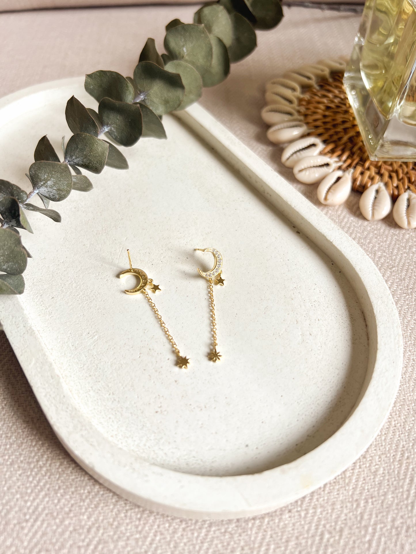 Moonstar silver danglers in 18k gold plating