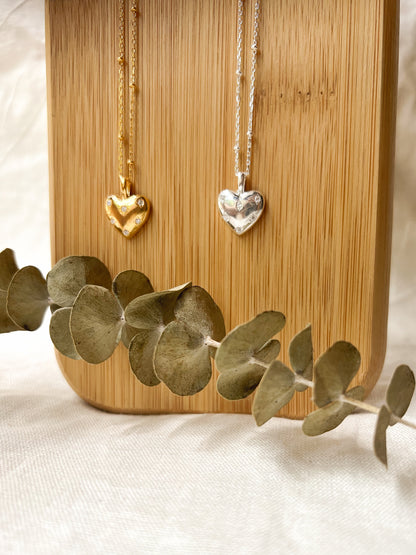 Soul encrusted heart charm neck chain in sterling silver