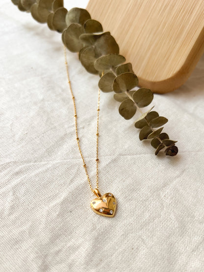 Soul encrusted heart charm neck chain in sterling silver