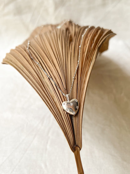 Soul encrusted heart charm neck chain in sterling silver
