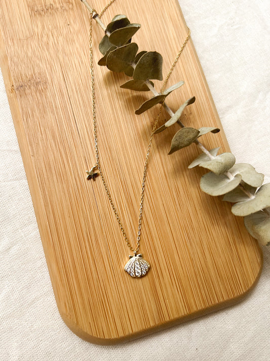 Shellstar encrusted 18K gold plated sterling silver neck chain